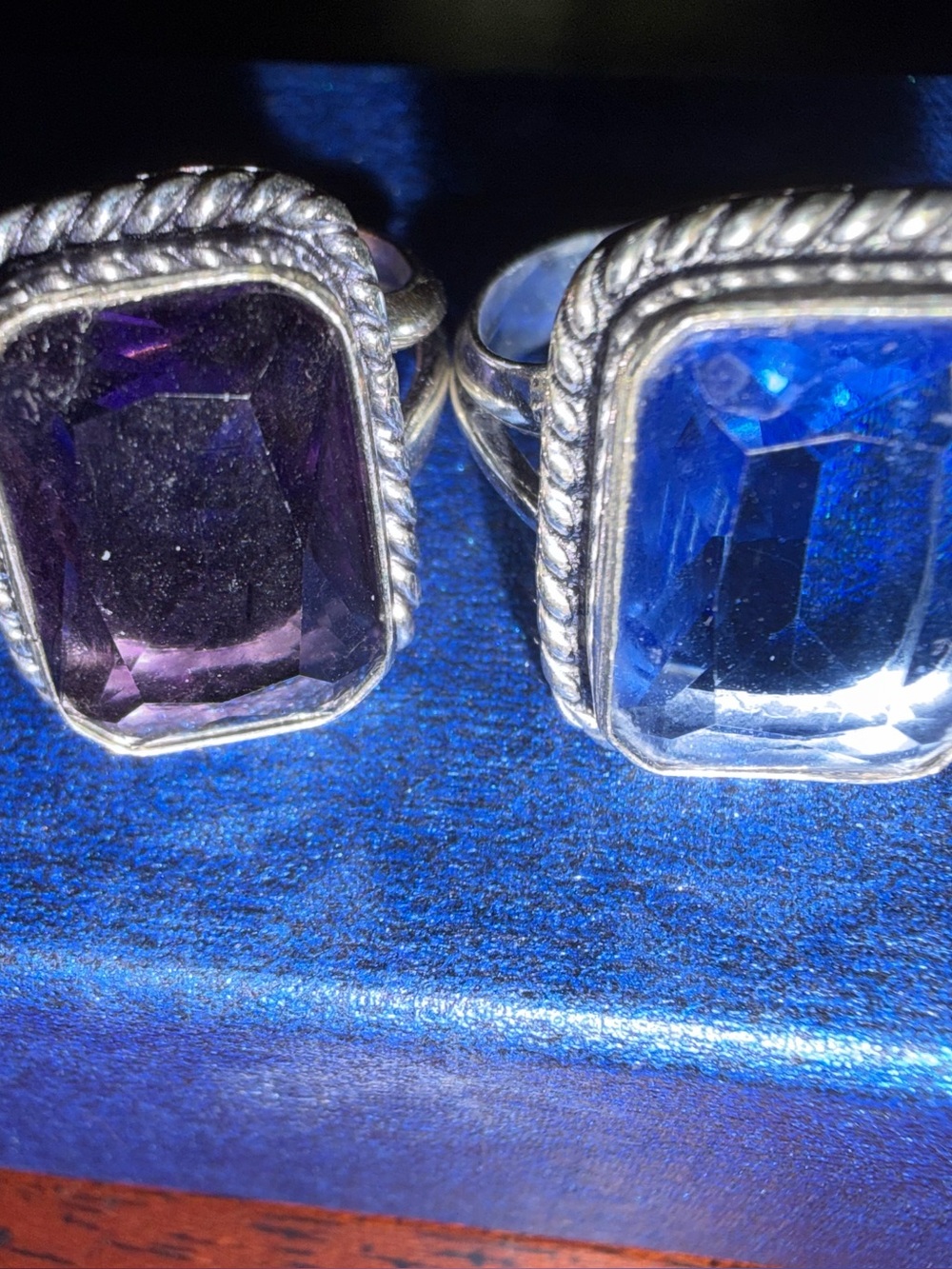 Two 925 Sterling Silver 7.5 Rings Purple Amethyst & Blue Tanzinite